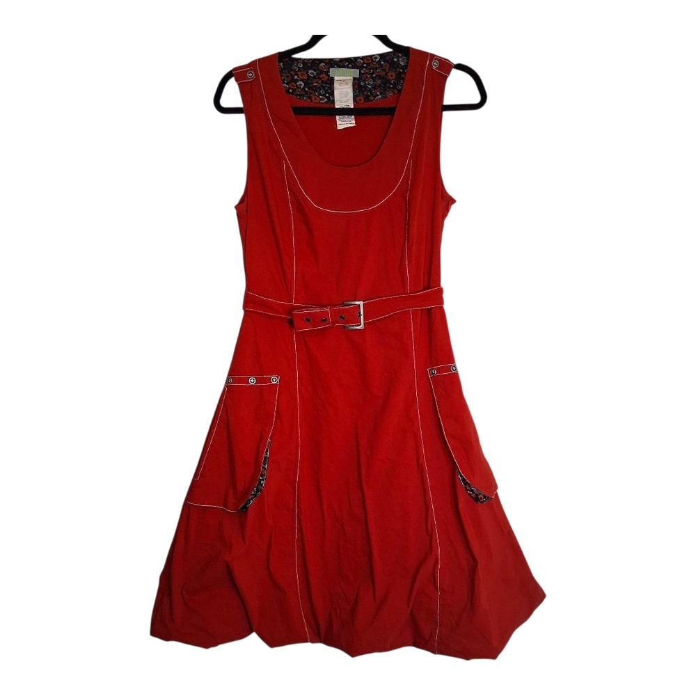 Red Sleeveless Dolcezza Belted Bubble Hem Dress Size Small